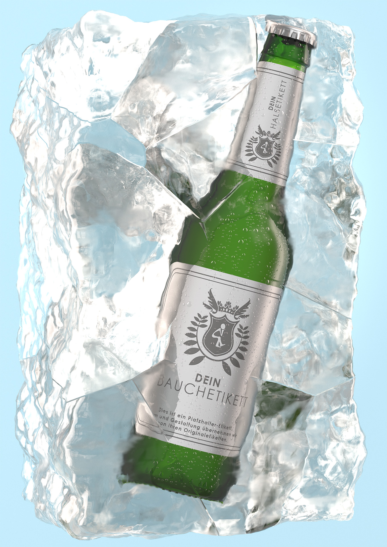 Longneck in einem Eisblock Rendering Longneck Eisblock