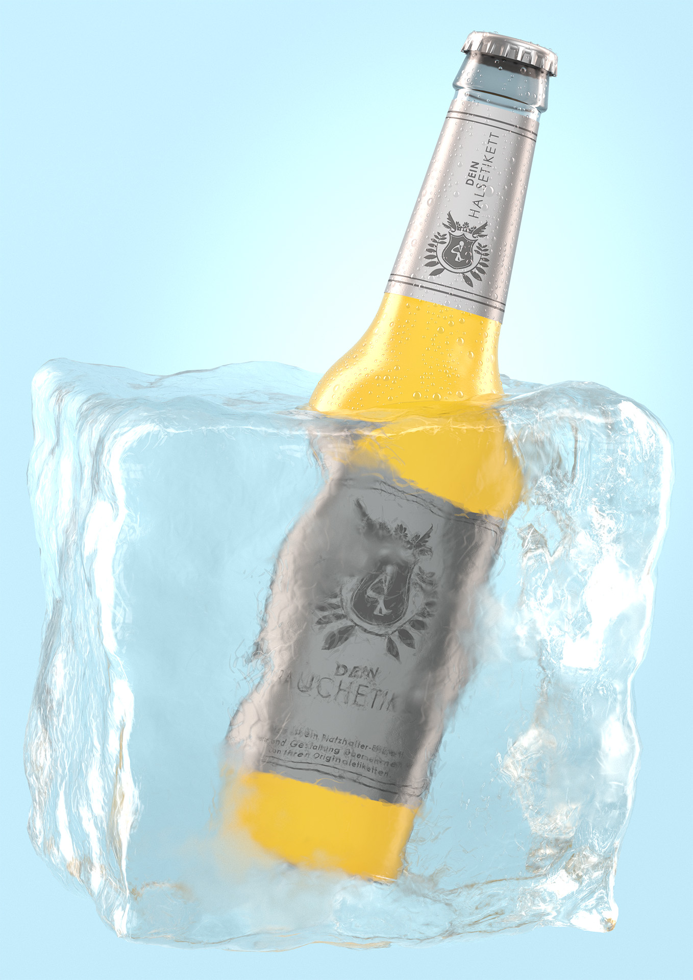 Longneck im Eisblock Rendering Longneck Limoflasche im Eisblock