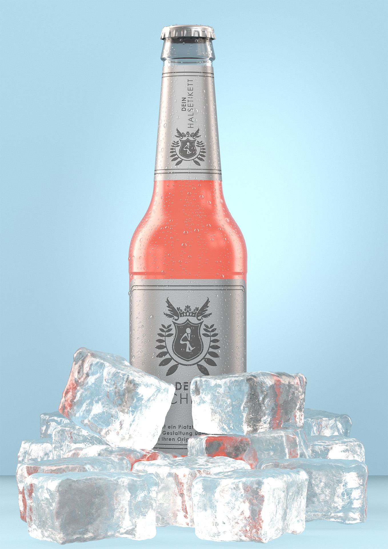 Longneck mit Eiswürfel Rendering Longneck Eiswürfel