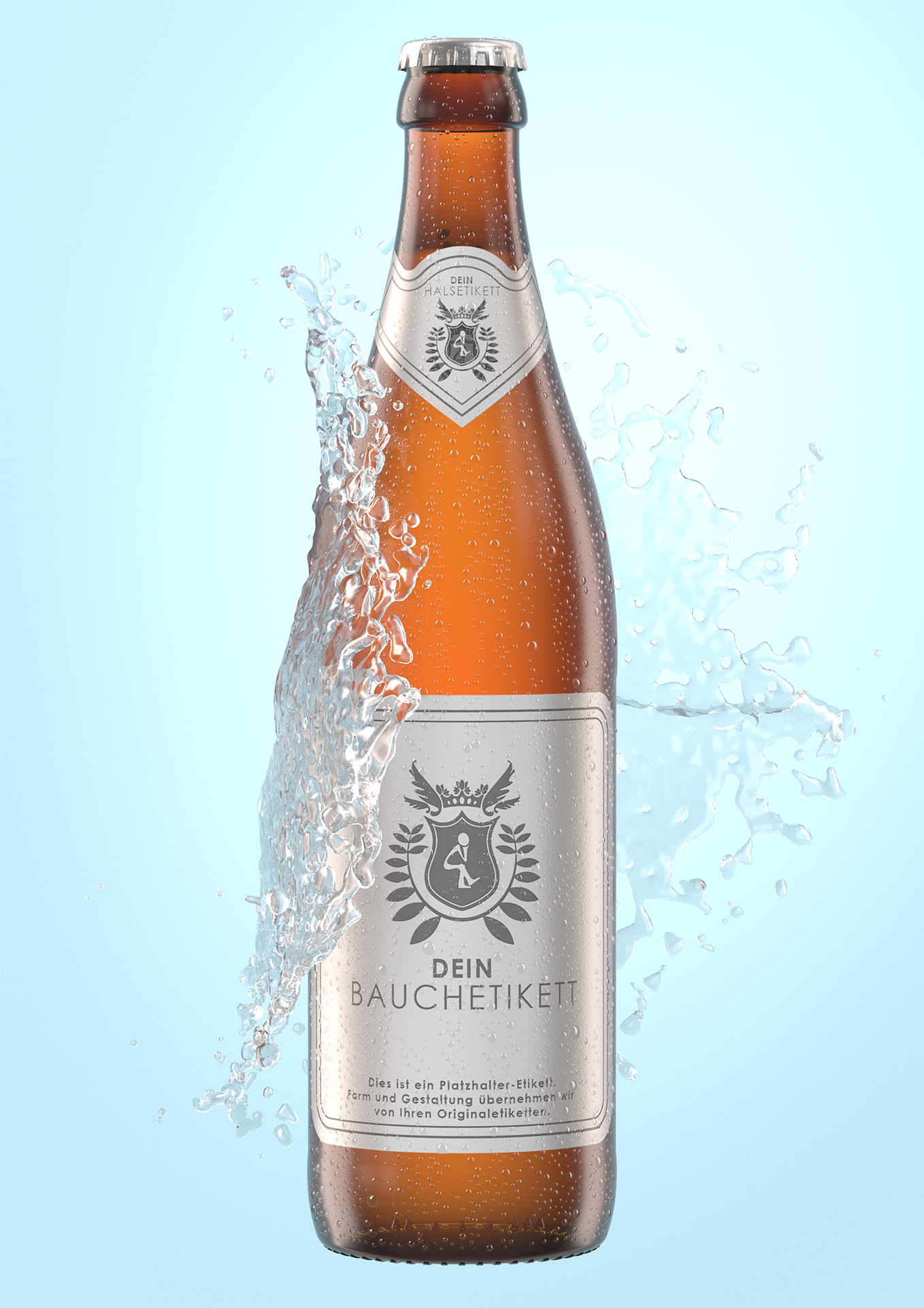 NRW-Bierflasche Splash seitlich Rendering NRW-Bierflasche Splash Seite