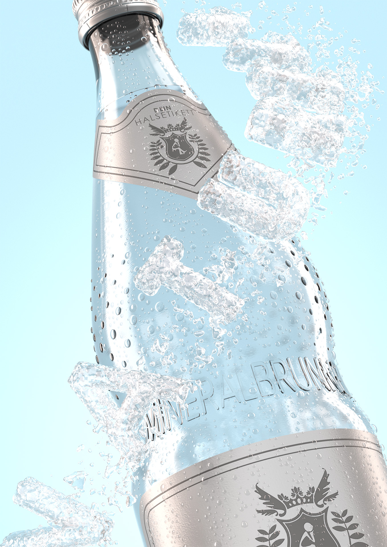Rendering Wasserstrudel Wasserflasche im Detail Rendering Wasserstrudel Wasserflasche im Detail